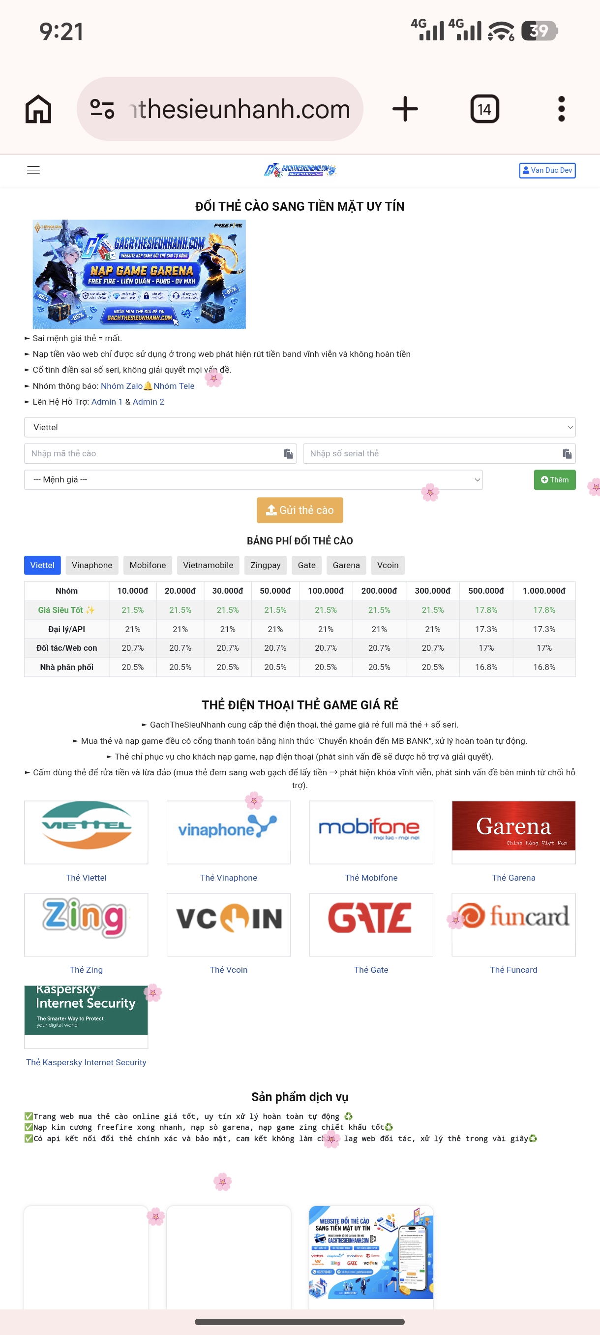 Mã Nguồn Gạch Thẻ Siêu Víp - ảnh demo 2