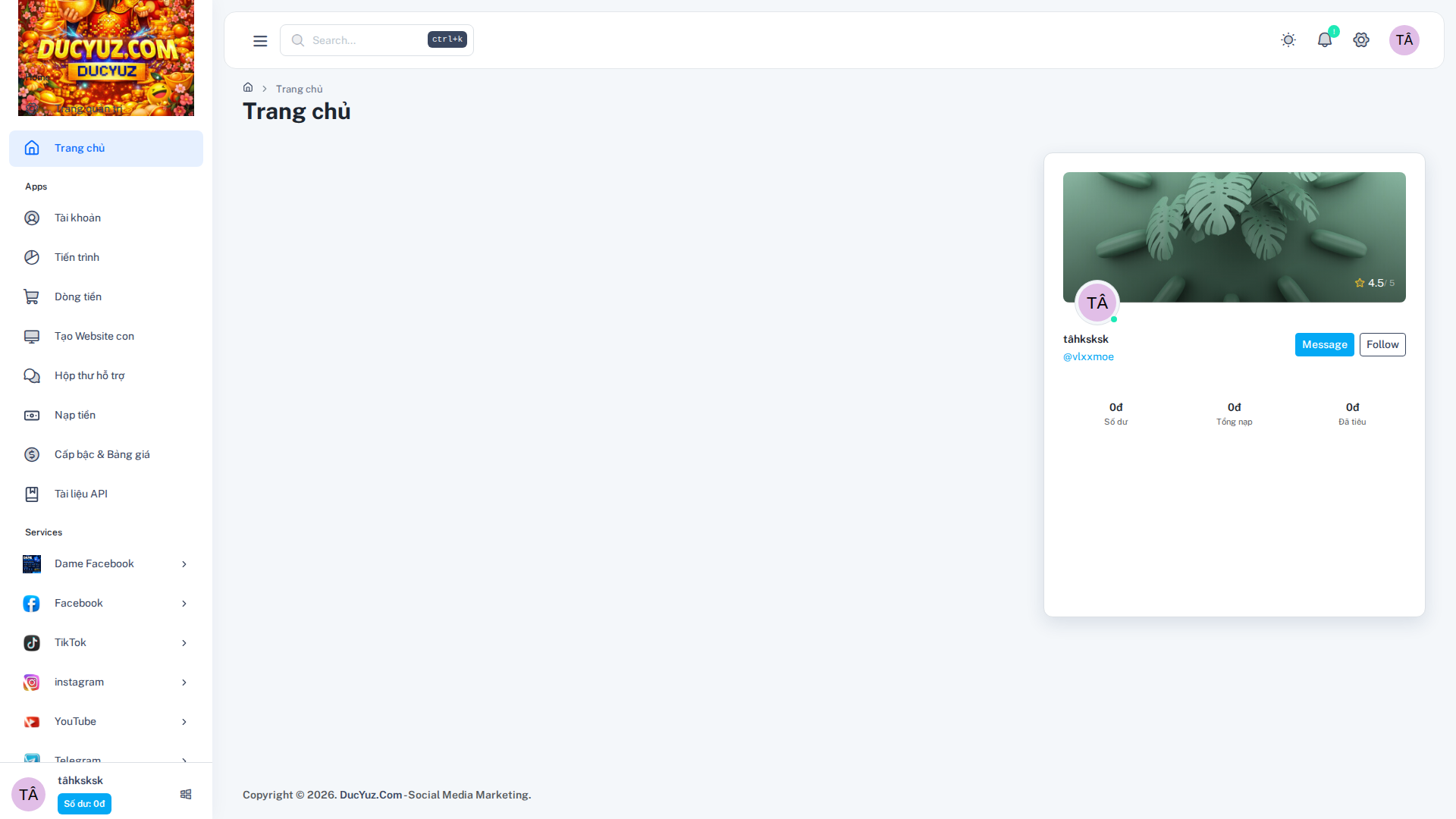 Mã nguồn SMM Panel Laravel 11 tích hợp API và 3 theme - ảnh demo 2