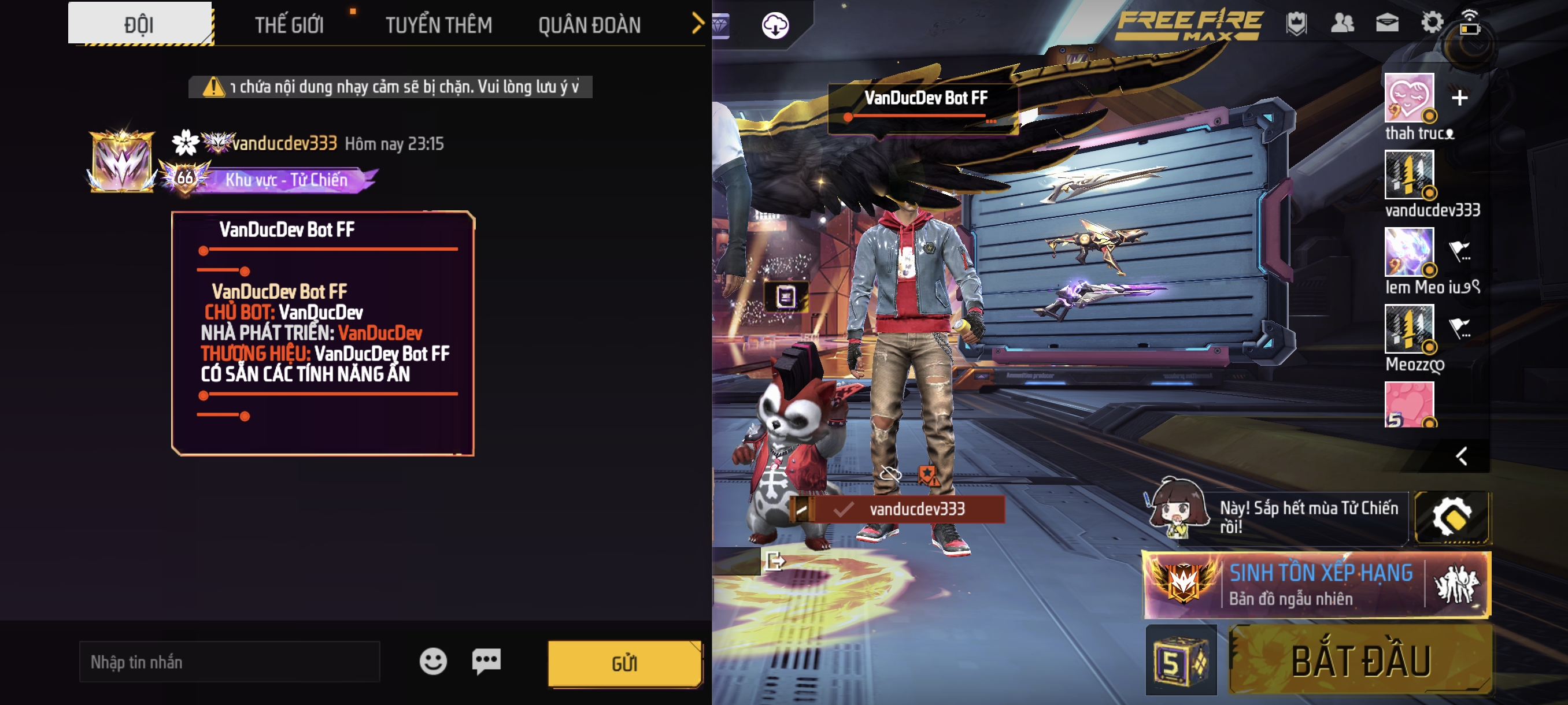 Mã nguồn Free Fire TCP Bot Team 5 chạy Termux bằng Python Antiband - ảnh demo