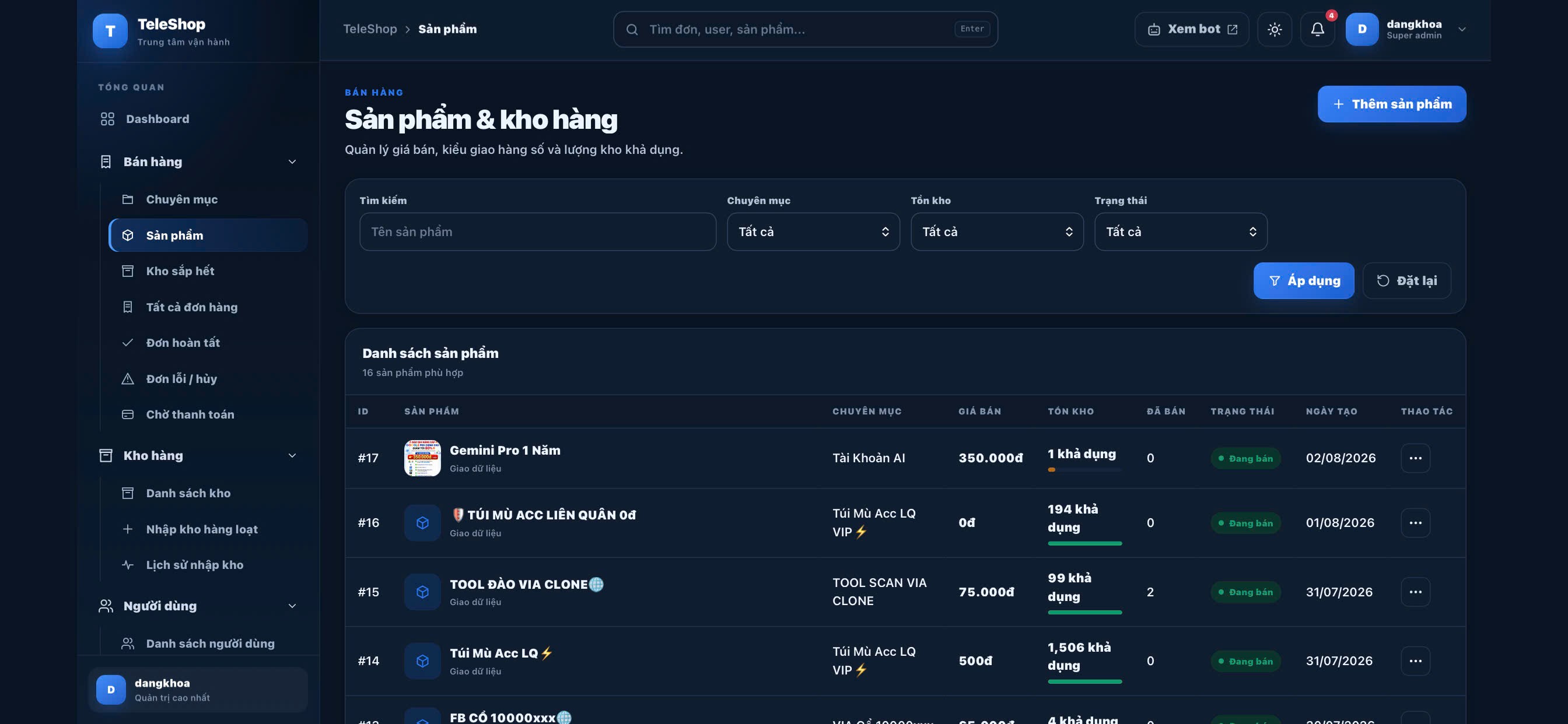 Website Bán Hàng Telegram Auto + Bot Telegram - ảnh demo 4
