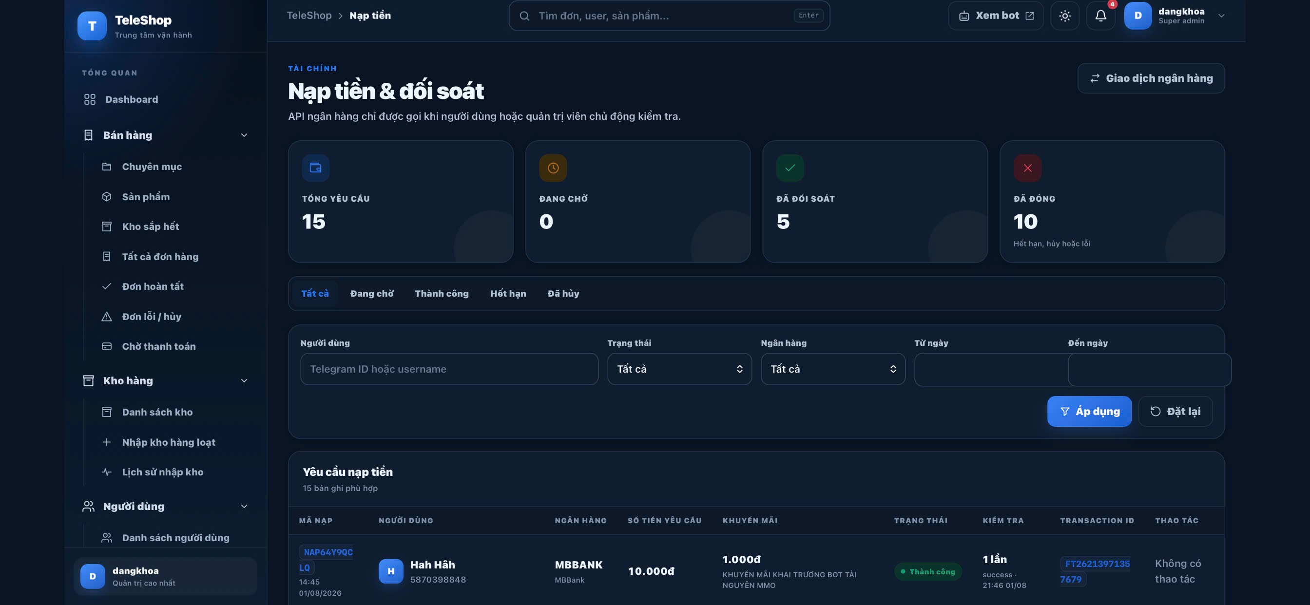 Website Bán Hàng Telegram Auto + Bot Telegram - ảnh demo 5