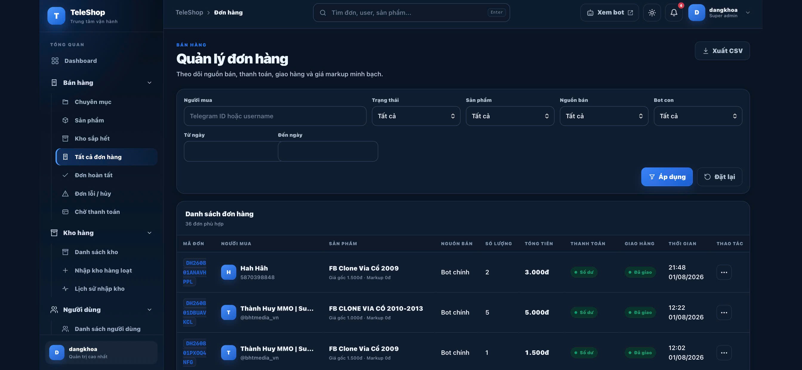 Website Bán Hàng Telegram Auto + Bot Telegram - ảnh demo 7